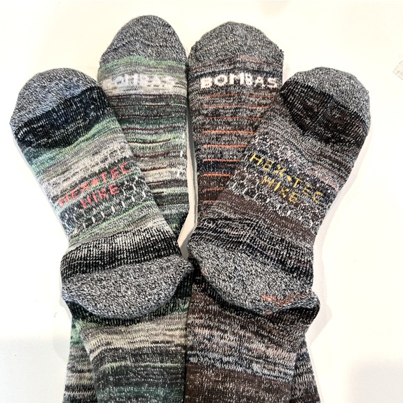 Bombas NWOT 2 pair Hiking Half Calf Socks Large Gray Green Black Hex Tec Unisex - Picture 6 of 6